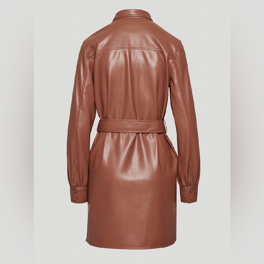 NWT Aritzia Wilfred Caroline Belted Vegan Leather shirt dress - Picture 2 of 11